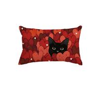 Artoid Mode Corazón Negro Gato Amor Día de San Valentín Funda de Cojín 30 x 50 cm Primavera Temporada Cojín Decorativo Sofá Salón Decoración