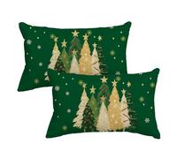 Artoid Mode Funda de almohada decorativa Merry Christmas con estrellas verdes y pinos, 2 unidades, 30x50 cm Funda de cojín Merry Christmas para sofá y decoración