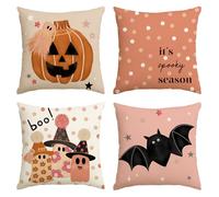 Artoid Mode Jack-o'-Lantern - Juego de 4 fundas de cojín decorativas con diseño de lunares rosas, 45 x 45 cm, diseño de murciélagos