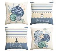 Artoid Mode Juego de 4 fundas de cojín con diseño de ancla Go to the Beach de verano, 45 x 45 cm, para decoración de salón