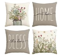 Artoid Mode Juego de 4 fundas de cojín con diseño de flores silvestres con hierbas antiguas, 45 x 45 cm, para verano, decoración