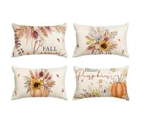 Artoid Mode Juego de 4 fundas de cojín con diseño de girasoles y hojas, jarrón, calabazas, otoño, 30 x 50 cm
