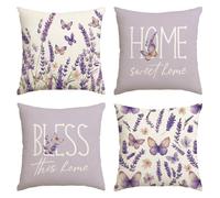 Artoid Mode Juego de 4 fundas de cojín con diseño de mariposa, lavanda, color lila, 45 x 45 cm, para verano, para el hogar, para la temporada