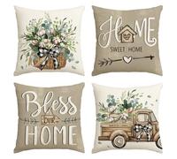 Artoid Mode Juego de 4 fundas de cojín de eucalipto, 50 x 50 cm, para camión, cesta de flores, camión, decoración para salón