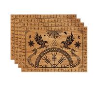 Artoid Mode Juego de 4 manteles individuales con diseño de árbol vikingo de la vida, 30 x 45 cm, diseño de cuervo
