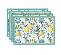 Artoid Mode Juego de 4 manteles individuales para verano, 30 x 45 cm, color azul, limón, mantel individual lavable, decoración para fiestas