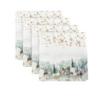 Artoid Mode Juego de 4 servilletas de tela doradas, 45 x 45 cm, diseño de copos de nieve, árboles, renos, Navidad, 45 x 45 cm, diseño de pájaros de invierno, cocina, cena, cafetería, fiesta