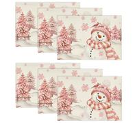 Artoid Mode Juego de 6 manteles individuales de Navidad, 30 x 45 cm, diseño de muñeco de nieve, color rosa