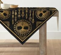 Artoid Mode Mantel de mesa dorado con símbolos vikingos, runas de Odin y el Árbol de la Vida. Mantel de temporada para cocina, decoración de interior, vacaciones y fiestas, 85 x 85 cm