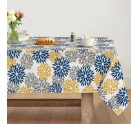 Artoid Mode Mantel de otoño con diseño de flores azul marino, dalias, 140 x 220 cm, funda de temporada, protección antimanchas, ropa de mesa, decoración de cocina, vacaciones, fiesta