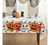 Artoid Mode Mantel de tela de araña con diseño de hojas Jack-o-Laterne Halloween 140 x 220 cm, estacional arañas, protección antimanchas, mantel de cocina, decoración de fiesta