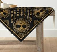 Artoid Mode Manteles de mesa vikingos dorados con runas Odin y Árbol de la vida, mantel de cocina de temporada, decoración para interior, vacaciones y fiesta, 100 x 100 cm
