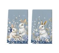 Artoid Mode Paños de cocina de kapok, diseño de hortensias, conejos, conejos, 42 x 65 cm, decoración de primavera, de Pascua, de poliéster, juego de 2 unidades