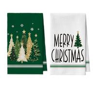 Artoid Mode Paños de cocina de Navidad con diseño de estrellas y copos de nieve, 42x65 cm, microfibra absorbente, decoración de cocina, juego de 2, color verde