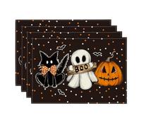 Artoid Mode Polka Dot Ghost Calabazas Gato Boo Halloween Juego de 4 manteles individuales de 30 x 45 cm para vacaciones, lavable, decoración para fiestas