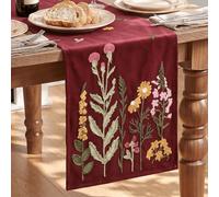 Artoid Mode Rojo Bordado de Cadena Suave Flores Silvestres Navidad Camino de Mesa 33x183 cm, Decoración de Mesa para el Hogar, Salón, Interior, Vacaciones, Fiesta, Decoración