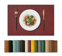Artoid Mode Rojo PU Faux Leather Manteles Individuales Set de 4, 30x45cm Repelentes a la Suciedad Resistentes al Calor Manteles Individuales Decoración de Cocina