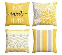 Artoid Mode Set de 4 fundas de cojín amarillas geométricas de dalias de primavera, 40x40 cm, fundas de cojín decorativas de verano, fundas para sofá, salón, decoración