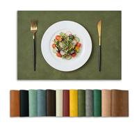 Artoid Mode Verde Oliva PU Faux Leather Manteles Individuales Set de 6, 30x45cm Repelentes a la Suciedad Resistentes al Calor Manteles Individuales Decoración de Cocina