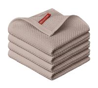 Artoid Mode Waffle Brown 100% Cotton Soft Kitchen Towels Dish Towels, Set of 4, 34x34 cm, Washable, Absorbent, Cleaning Kitchen Sponges
