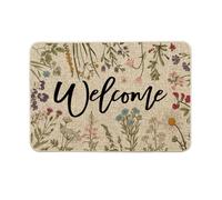 Artoid Mode Welcome Antique Hierbas Silvestres Flores Primavera Felpudo Decoración Hogar Cocina Alfombra de Suelo Antideslizante para Interior Exterior Decoración 40 x 60 cm