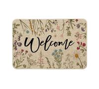 Artoid Mode Welcome Antique Hierbas Silvestres Flores Primavera Felpudo Decoración Hogar Cocina Alfombra de Suelo para Interior Exterior Decoración 60 x 90 cm