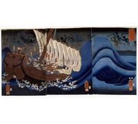 ARToPHIIU Artistica Imagen Lienzo Famosa Pintura Reproducción Yoshitsune Minamoto atacado por los espectros de los enemigos asesinados por Utagawa Kuniyoshi para Decoración de Paredes 60x90cm