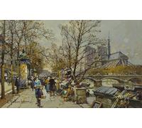 ARToPHIIU Cuadros Abstractos Póster de Lienzo Impresión en Lienzo la Rive Gauche Paris con Notre Dame Beyond de Eugene Galien Laloue para la Decoración del Hogar de la Oficina 60x90cm