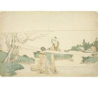 ARToPHIIU Imagen de Lienzo Impresión de Imagen Clásicas Poster Dos mujeres estirando tela por Katsushika Hokusai para Decoraciones del Hogar 60x90cm