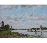 ARToPHIIU Imagen de Lienzo Impresión de Imagen Clásicas Poster el Mosa cerca de Dordrecht por Eugene Louis Boudin para Decoraciones del Hogar 60x90cm