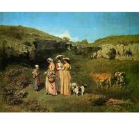 ARToPHIIU Imagen de Lienzo Impresión de Imagen Clásicas Poster las señoritas del pueblo Gustave Courbet para Decoraciones del Hogar 60x90cm