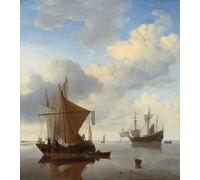 ARToPHIIU Impresiones de Lienzo Decorativo Cuadro Calm a Smalschip and a Kaag At with an English Man O de Willem Van De Velde para la Decoración del Hogar del Dormitorio 60x90cm