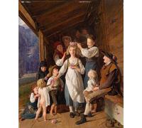 ARToPHIIU Pinturas al óleo Clásicas Impresiones de Lienzo Decorativo Cuadro Doncella con guirnalda de Ferdinand Georg Waldmueller para la Decoración del Hogar del Dormitorio 60x90cm