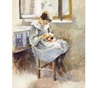 ARToPHIIU Pinturas Famosas Pinturas Murales Cuadro Moderno Lienzo Chica cosiendo de Theodore Robinson para la Decoración de la Sala de Estar 60x90cm