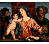 ARToPHIIU Pinturas Murales Cuadro Moderno Lienzo La Dama de las Cerezas Santos José Zacarías y Juan Bautista rodean a María de Tiziano Vecelli para la Decoración de la Sala de Estar 60x90cm