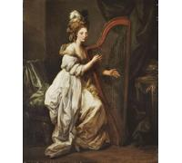 ARToPHIIU Pinturas Murales Cuadro Moderno Lienzo Retrato de Elizabeth Ewer de cuerpo entero sentada con un vestido blanco por Angelica Kauffmann para la Decoración de la Sala de Estar 60x90cm