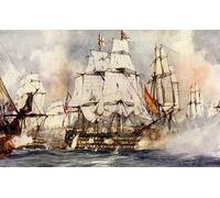 ARToPHIIU Póster de Lienzo Impresión en Lienzo En el buque insignia de Trafalgar Nelson acercándose a la Santissima Trinidad de Charles Edward para la Decoración del Hogar de la Oficina 60x90cm