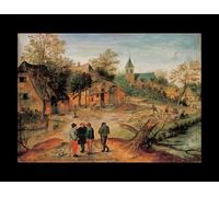 ARToPHIIU Póster de Lienzo Impresión en Lienzo un paisaje de pueblo con granjeros conversando en primer plano por Pieter Brueghel el para la Decoración del Hogar de la Oficina 60x90cm