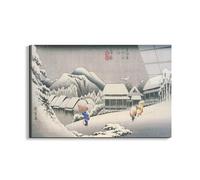 Artopweb EarthArt Total Gloss - Cuadro brillante con espejo ligero listo para colgar, decoración del hogar, arte italiano ecológico, diseño italiano - A Village in the Snow de Hiroshige Utagawa
