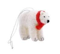 Artoz Etiqueta de regalo de oso polar, fieltro blanco con bufanda roja, diseño suizo, etiqueta decorativa de regalo - 1 unidad