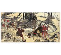 ArtPlaza Hokusai Katsushika-Village Near a Bridge Panel Decorativo, Madera MDF, Multicolor, 100x50 Cm