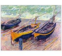 ArtPlaza Monet Claude-Three Fishing Boats in Eretrat Panel Decorativo, Madera MDF, Multicolor, 120x90 Cm