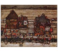 ArtPlaza Schiele Egon-Houses with Laundry Lines and Suburban Panel Decorativo, Madera MDF, Multicolor, 120x90 Cm