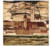ArtPlaza Schiele Egon-Stone on The Danube II Panel Decorativo, Madera MDF, Multicolor, 50x50 Cm