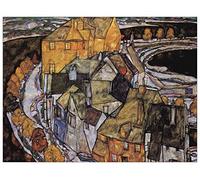 ArtPlaza Schiele Egon-The House-Bend, or Island City Panel Decorativo, Madera MDF, Multicolor, 80x60 Cm