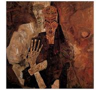 ArtPlaza Schiele Egon-Unlicensed or Even Death, and Man Panel Decorativo, Madera MDF, Multicolor, 70x70 Cm