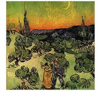 ArtPlaza Van Gogh Vincent-Landscape with Couple Walking and Crescent Moon Panel Decorativo, Madera MDF, Multicolor, 100x100 Cm