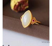 ARTQ Anillo De Piedra Jade Blanco Piedra Natural Apertura Ajustable Formas Geométricas Anillo De Bisel Declaración Anillos Clásicos Regalo del Día De San Patricio para Mamá Hermana Esposa Y Novia