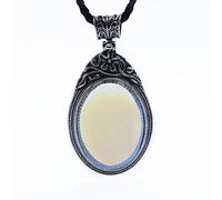 ARTQ Colgantes para Mujer Piedra Natural Forma De Espejo Ópalo Collar De Piedra Natural Cordón De Cuero Simple Chakras Cristal Colgante De Piedras Preciosas Collar Joyería De Regalo De San Valentín P
