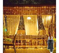 Artrastar Cortina De Luces Interior 3x2m, Cadena De Luces Con 200 LED, Cortina Exterior Con Enchufe, 8 Modos Para Cortina, Pared, Dormitorio, Boda, Fiesta Y Decoración Navideña
